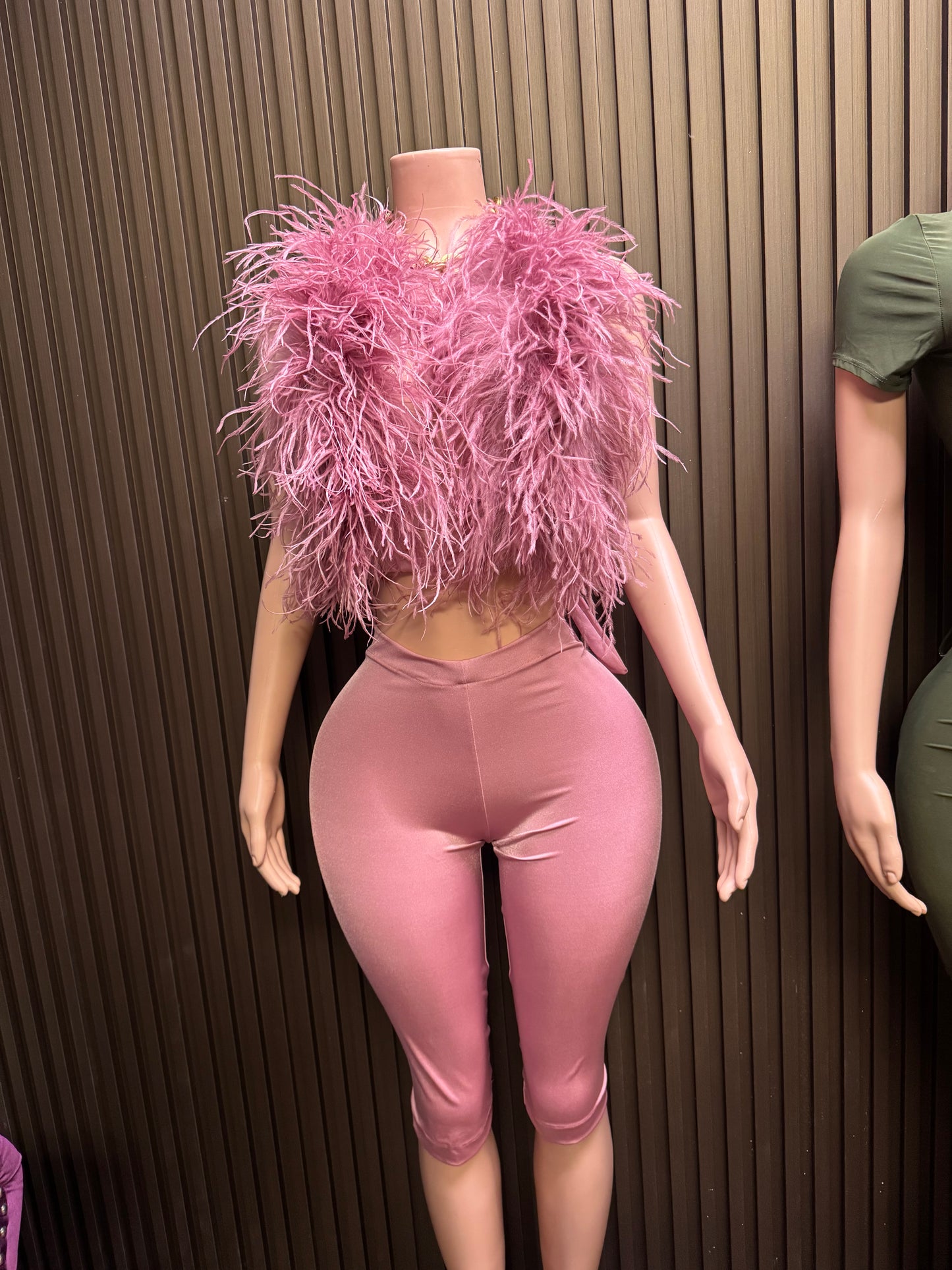 Champagne pink fur capri set 3-5 day to ship out