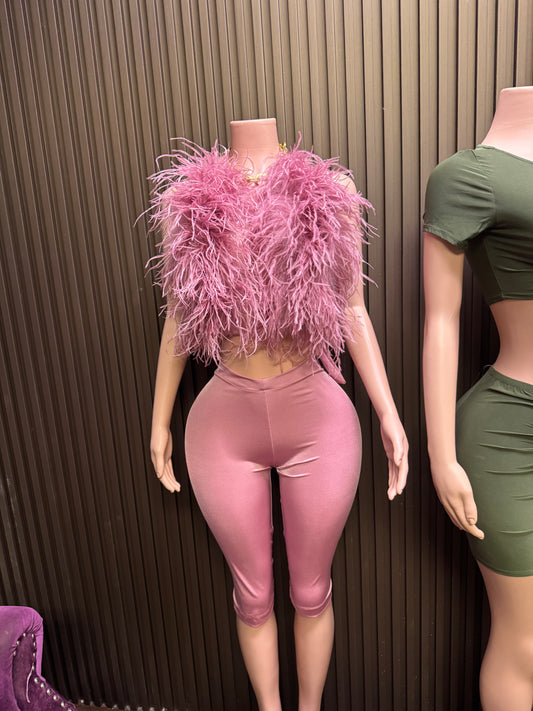 Champagne pink fur capri set ￼￼3-5 day to ship out